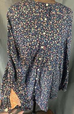 St Johns Bay Top Womens Large Tall Navy Floral Button Up Long Sleeve Blouse LT